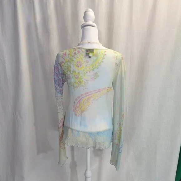 Just Cavalli Size *38 Italian (XS, 2) Printed Crepe Elasticized Hem Blouse - Picture 5 of 15